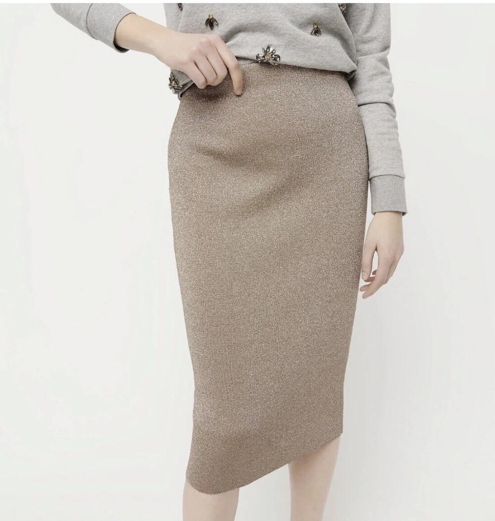 J Crew Metallic Gold Lurex Pencil Skirt M